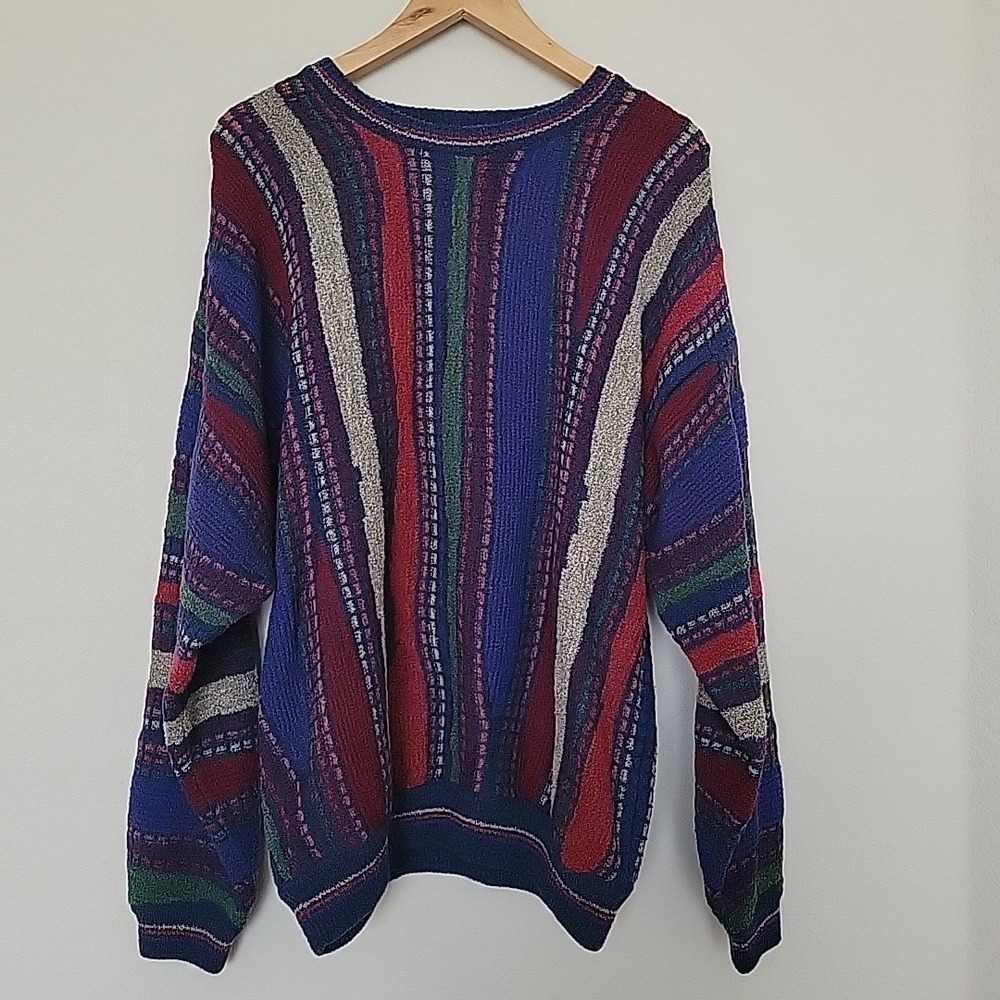 Vtg Cotton Traders Sweater Mens Size L 3D Knit Textured Biggie Cosby Grandpa 90s